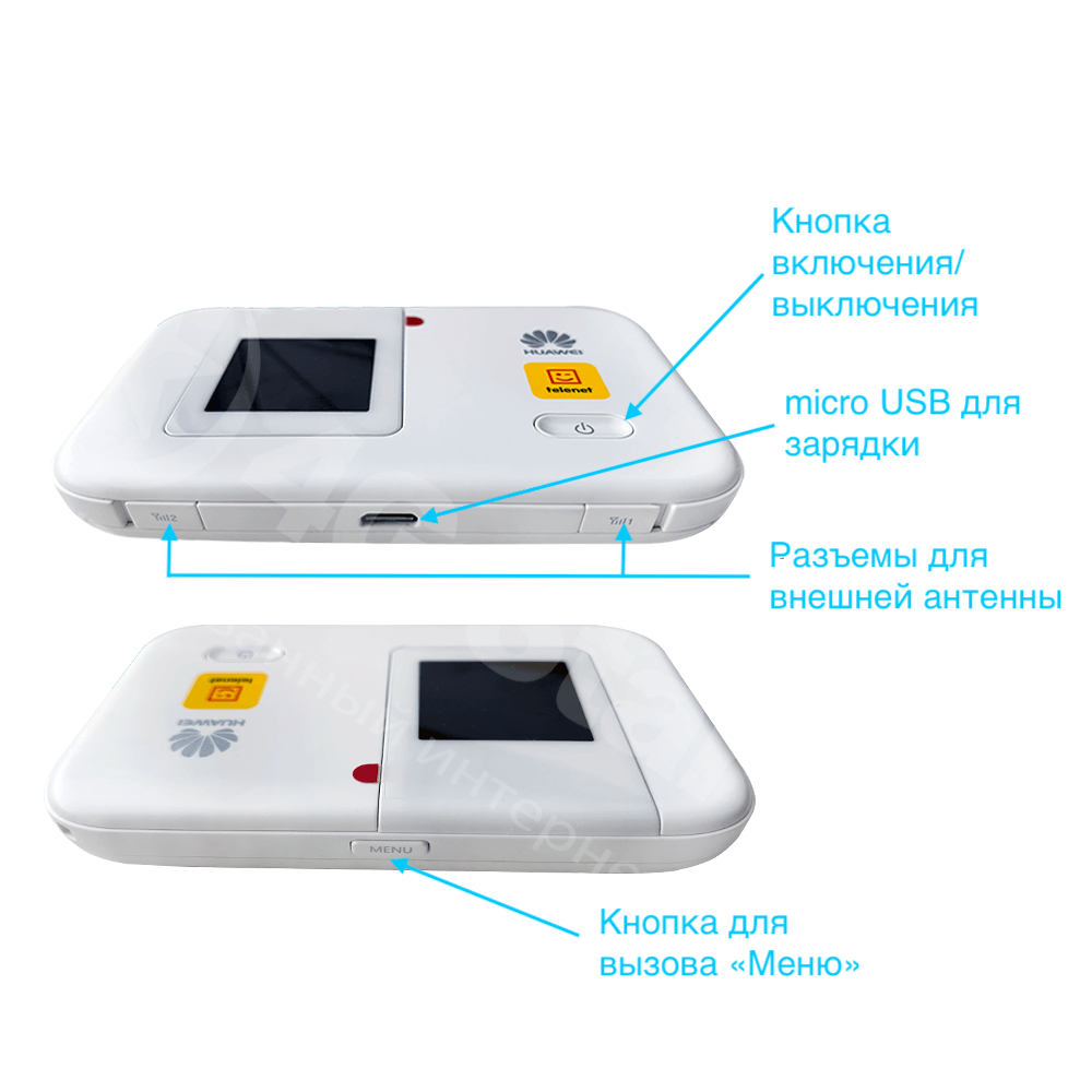 Передняя панель, боковые панели Huawei E5372 Huawei E5372 кнопки и разъемы, передняя и боковые панели