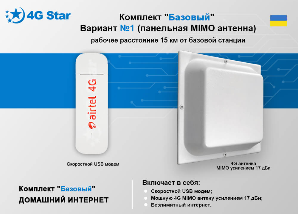 4G комплект Интернета Базовый - комплект с панельной антенной