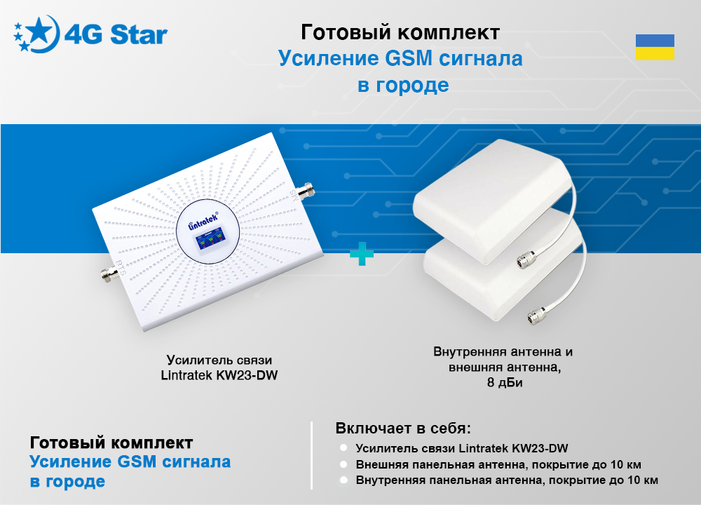 Комплектация для усиления интернета, усилитель Lintratek KW23-DW, обзор комплекта Готовый комплект для усиления GSM сигнала в Интернете